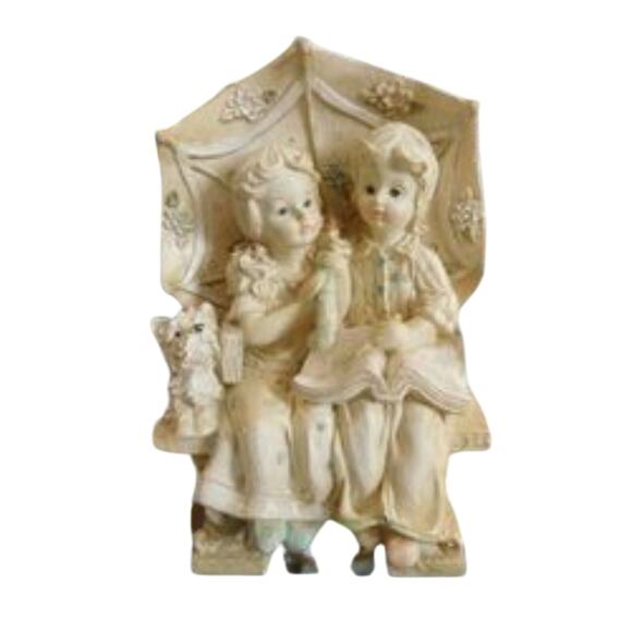 Large  Resin Figurine Young Man-Woman with Dog Sitting of Bench Reading A Book - Picture 1 of 8